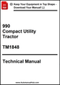 Technical manual cover for 990 Compact Utility Tractor TM1848 on a white background
