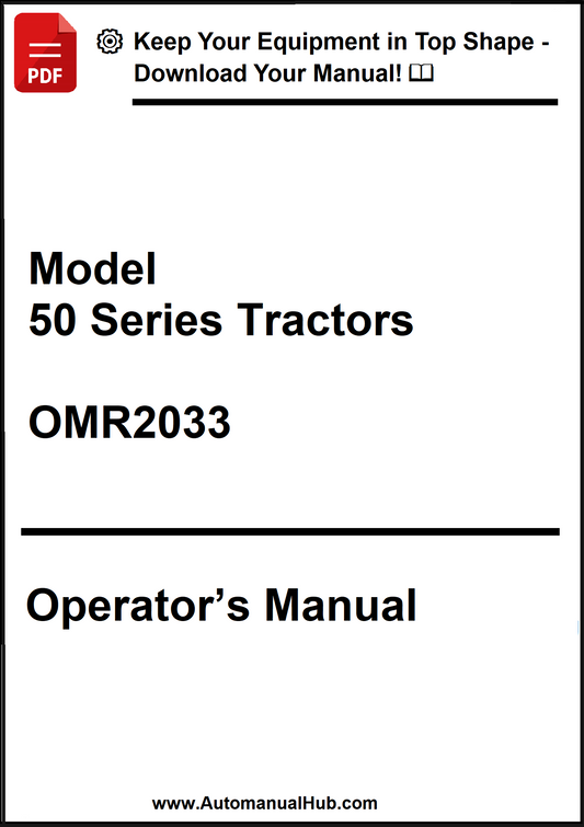 Operator's manual for Model 50 Series Tractors with a download prompt at the top.