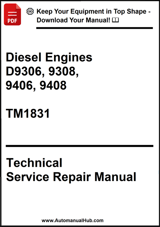 Technical service repair manual for diesel engines with model numbers D9306, 9308, 9406, 9408 on a white background.