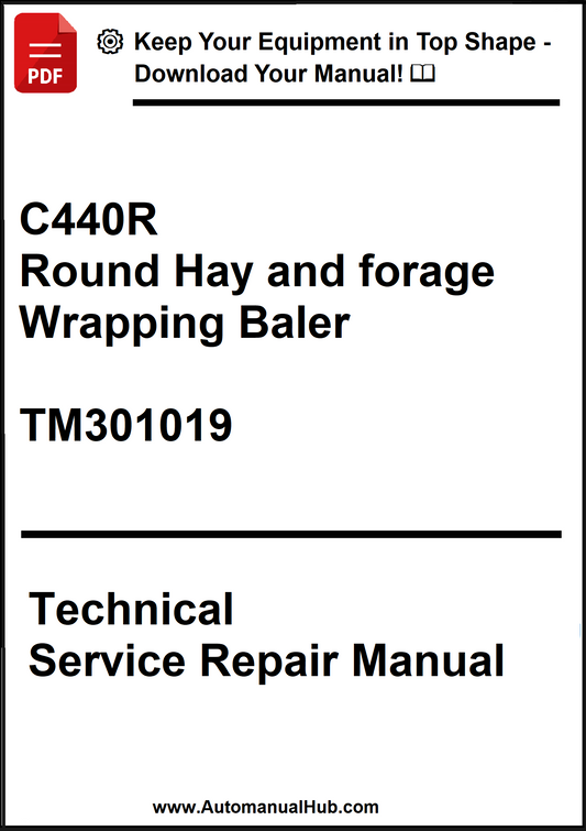 Technical service repair manual for a round hay and forage wrapping baler model C440R, with a download offer on top.