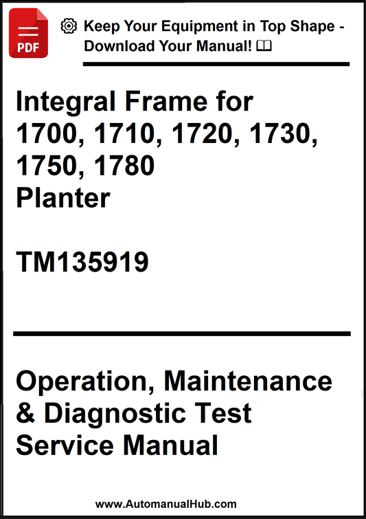 Manual cover for Integral Frame for agricultural planter with text and website URL.