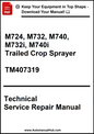 Technical service repair manual for trailed crop sprayers on a white background