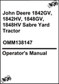 John Deere 1842GV, 1842HV, 1848GV, 1848HV Sabre Yard Tractor (S/N-020001) Operator's Manual