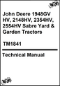 John Deere 1948GV HV, 2148HV, 2354HV, 2554HV Sabre Yard & Garden Tractors Technical Manual