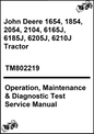 John Deere 1654, 1854, 2054, 2104, 6165J, 6185J, 6205J, 6210J China Tractor Operation, Maintenance & Diagnostic Test Service Manual