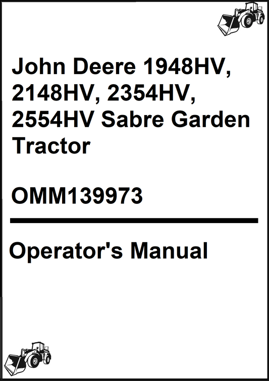 John Deere 1948HV, 2148HV, 2354HV, 2554HV Sabre Garden Tractor Operator's Manual
