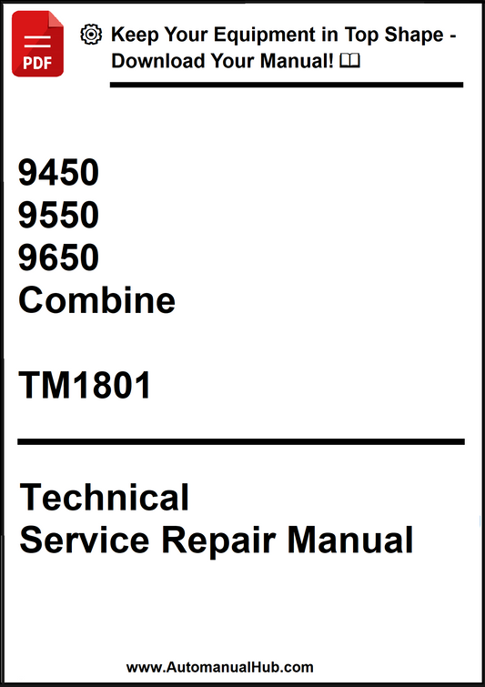 Technical Service Repair Manual for combine models 9450, 9550, 9650 with TM1801 on a white background.