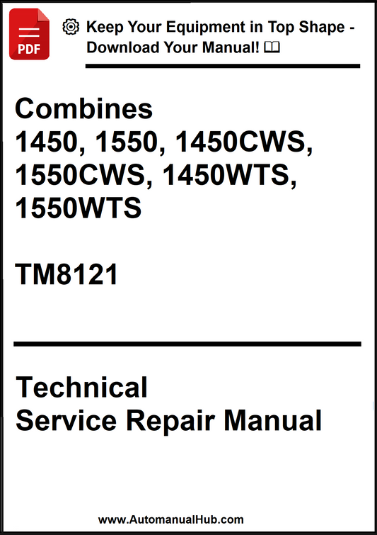 Technical Service Repair Manual for combines with model numbers and publication details.