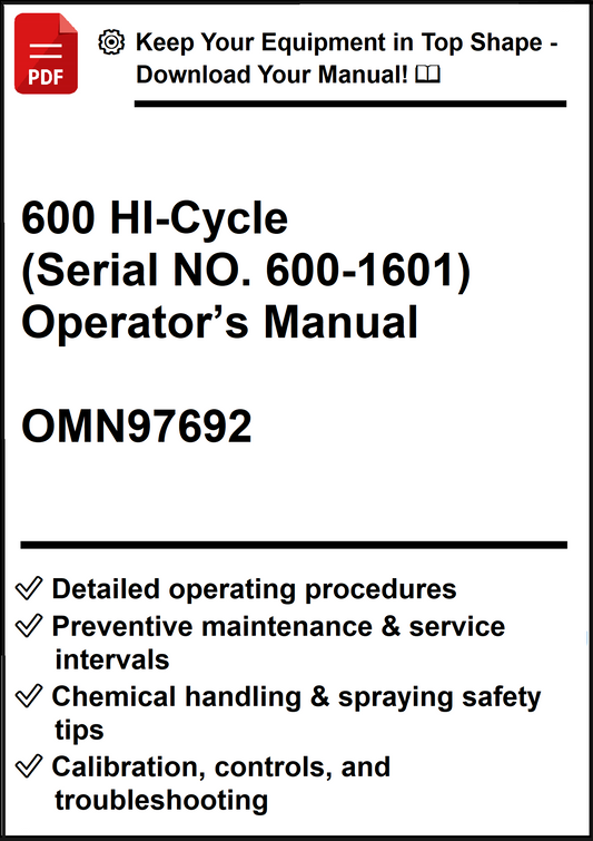 John Deere 600 HI-Cycle (Serial NO. 600-1601) Operator’s Manual OMN97692 - PDF