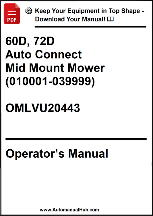 John Deere 60D, 72D Auto Connect Mid Mount Mower (010001-039999) Operator's Manual OMLVU20443 - PDF