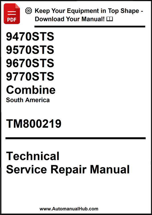 Technical Service Repair Manual for combine equipment in South America with model numbers and publication details.