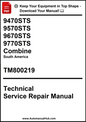 Technical Service Repair Manual for combine equipment in South America with model numbers and publication details.