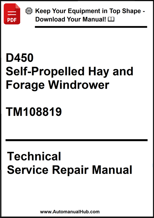 Technical service repair manual for D450 Self-Propelled Hay and Forage Windrower with a download offer.