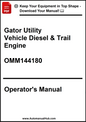 Gator Utility Vehicle Diesel & Trail Engine operator's manual with a download prompt.