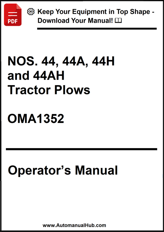 Operator's manual for NOS. 44, 44A, 44H, and 44AH Tractor Plows with a download prompt.