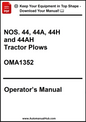 Operator's manual for NOS. 44, 44A, 44H, and 44AH Tractor Plows with a download prompt.