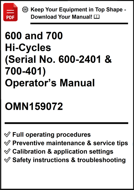 John Deere 600 and 700 Hi-Cycles (Serial No. 600-2401 & 700-401) Operator’s Manual OMN159072 - PDF