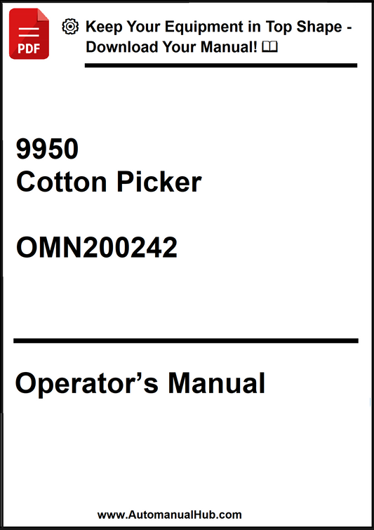 Operator's manual for a cotton picker model 9950 with a download prompt at the top.