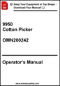 Operator's manual for a cotton picker model 9950 with a download prompt at the top.