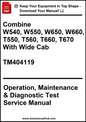 Manual cover for John Deere combine equipment with text and branding.