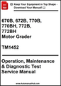 John Deere 670B, 672B, 770B, 770BH, 772B, 772BH Motor Grader Operation, Maintenance & Diagnostic Test Service Manual TM1452 - PDF