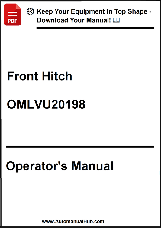 Front Hitch operator's manual with model number OMLVU20198 on a white background.