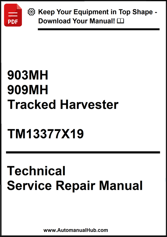 Technical service repair manual for 903MH and 909MH tracked harvesters on a white background.