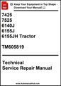 John Deere 7425, 7525, 6140J, 6155J, 6155JH Tractor Technical Service Repair Manual TM605819 - PDF