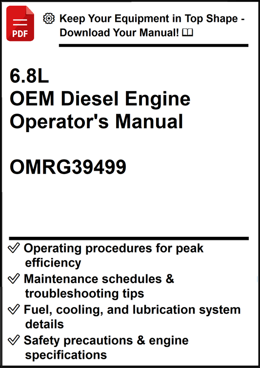 John Deere 6.8L OEM Diesel Engine Operator's Manual OMRG39499 - PDF