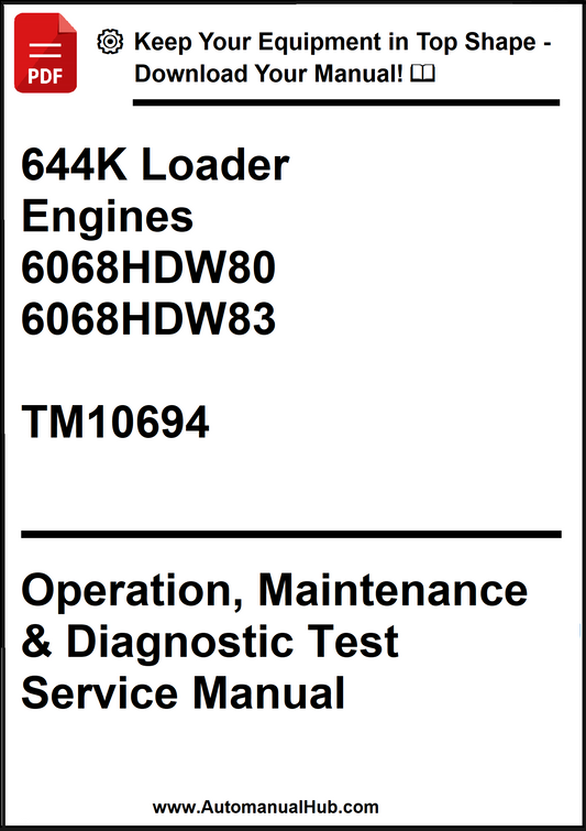 John Deere 644K Loader With Engines 6068HDW80, 6068HDW83 Operation, Maintenance & Diagnostic Test Service Manual TM10694 - PDF