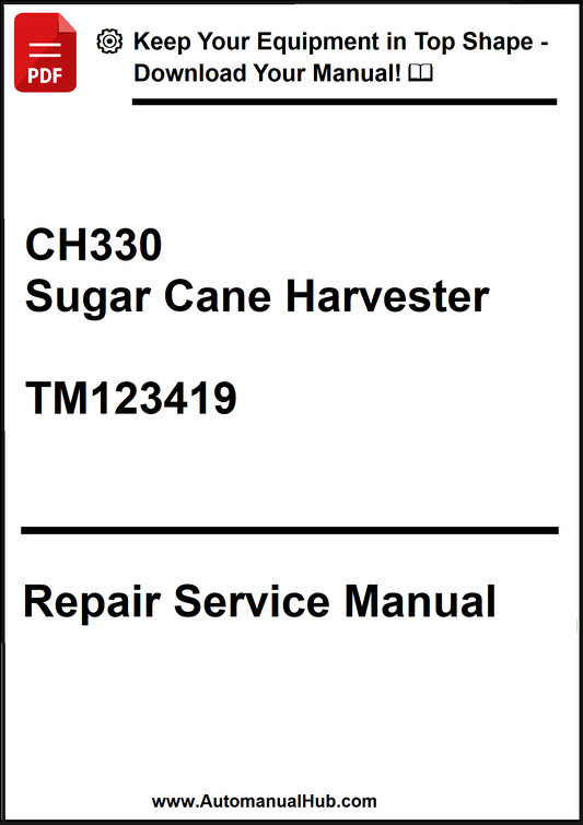 Repair service manual for a sugar cane harvester with contact information.