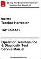 Manual cover for 909MH Tracked Harvester with text about operation, maintenance, and diagnostic test service.