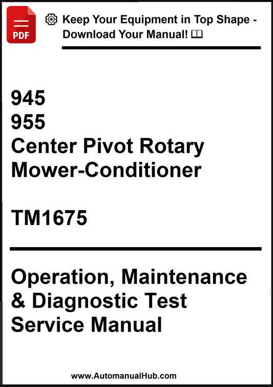 Manual cover for Center Pivot Rotary Mower-Conditioner TM1675 with text on a white background