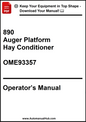 John Deere 890 Auger Platform With Hay Conditioner Operator’s Manual OME93357 - PDF