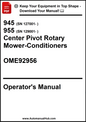 Operator's manual for center pivot rotary mower-conditioners with contact information.