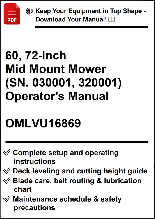 John Deere 60, 72-Inch Mid Mount Mower (SN. 030001, 320001) Operator's Manual OMLVU16869 - PDF