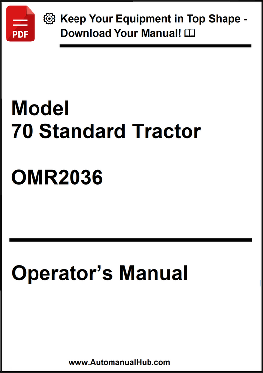 Operator's manual for Model 70 Standard Tractor with text and logo on a white background