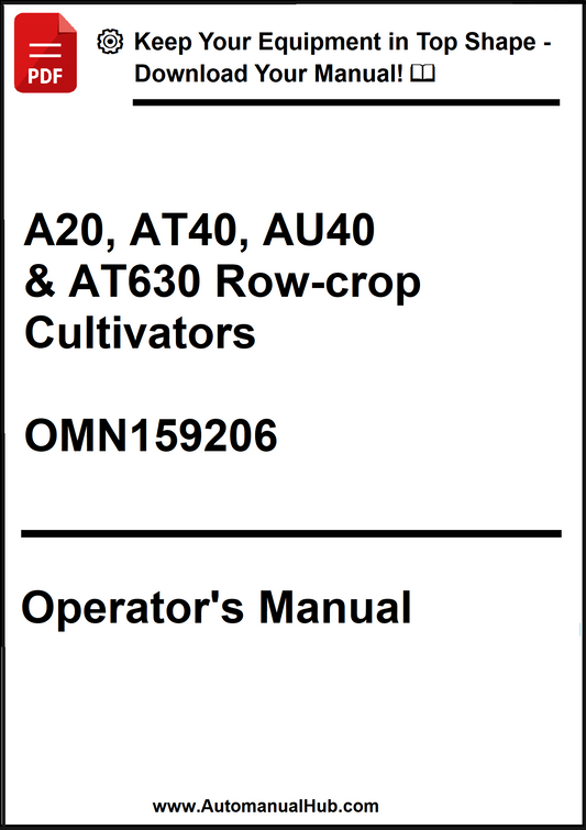 Operator's manual for A20, AT40, AU40 & AT630 row-crop cultivators on a white background