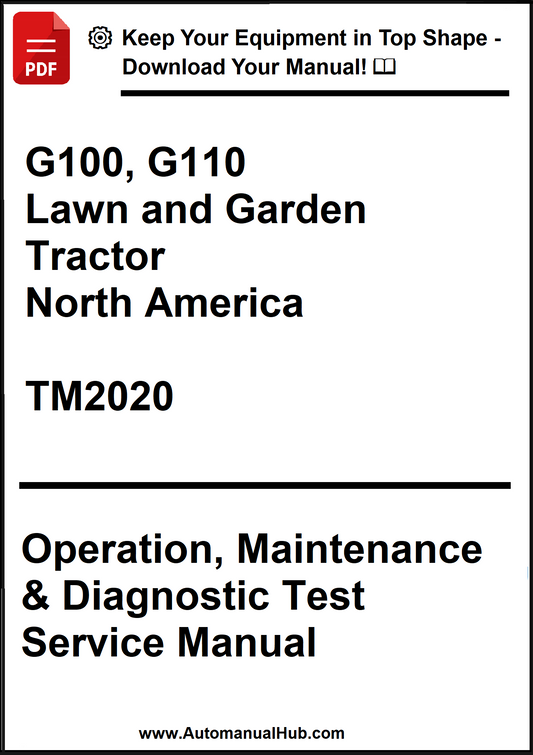 Manual cover for G100, G110 Lawn and Garden Tractor Operation, Maintenance & Diagnostic Test Service Manual TM2020.