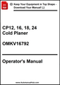 Operator's manual for CP12, 16, 18, 24 Cold Planer with a download prompt on a white background.