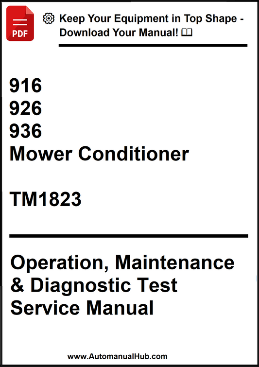 Manual cover for mower conditioner with text and numbers on a white background