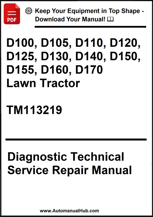 Diagnostic technical service repair manual for John Deere lawn tractors on a white background