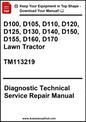Diagnostic technical service repair manual for John Deere lawn tractors on a white background
