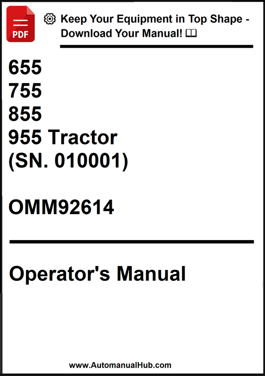 John Deere 655, 755, 855, 955 Tractor (SN. 010001) Operator's Manual OMM92614 - PDF