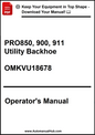 Operator's manual for Pro850, 900, 911 Utility Backhoe with a download prompt.