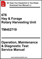 John Deere 678 Hay & Forage Rotary Harvesting Unit Operation, Maintenance & Diagnostic Test Service Manual TM402719 - PDF