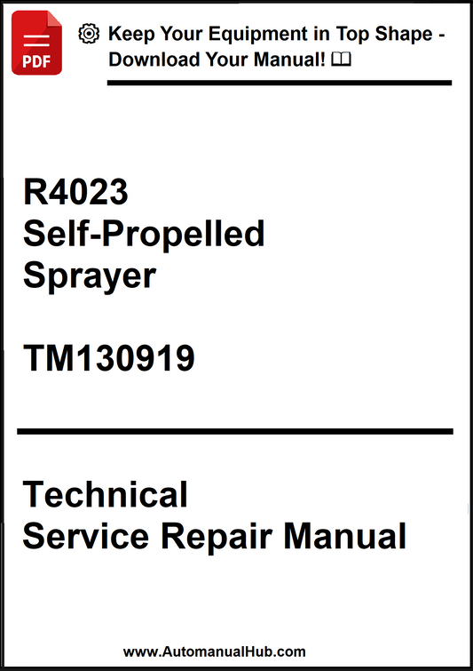 Technical service repair manual for a self-propelled sprayer with text and website URL.