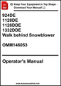 Operator's manual for a walk-behind snowblower with model numbers and a download prompt.