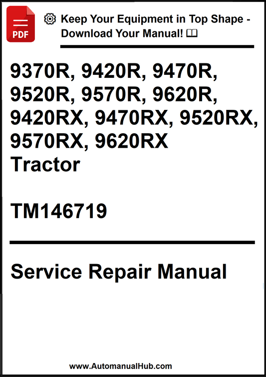 Service repair manual for John Deere tractors with model numbers listed.