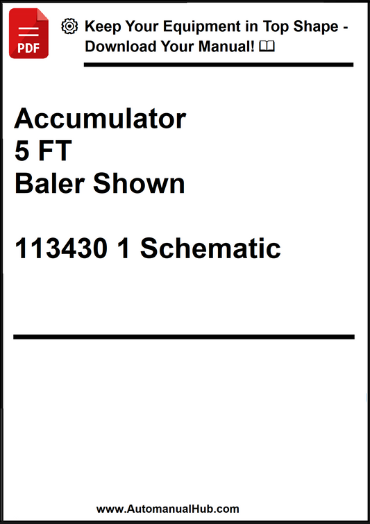Technical document for an accumulator with specifications and a call to action to download a manual.